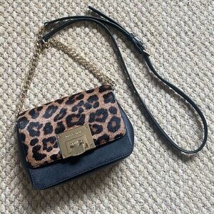 Michael Kors Tina Crossbody Bag Leather Calf Hair Black Leopard Convertible